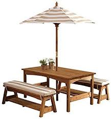 Amazon Com Kidkraft 00 Outdoor Table And Bench Set With Cushions And Umbrella Espresso With Oatmeal And Table And Bench Set Kids Outdoor Table Outdoor Tables