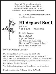 Traueranzeigen von Hildegard Stoll