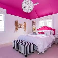 Hot Pink Girl Bedroom With Gold Angel Wings Pink Bedroom Decor Pink Bedroom Walls Hot Pink Girls Bedroom