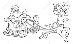 Santa flying in his sleigh pulled by reindeers at night coloring page from santa claus category. Santa Claus And His Flying Christmas Sleigh Sled And Reindeer Christmas Sleigh Reindeer Drawing Christmas Drawing