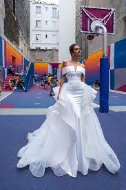 Women's wedding dress for bride mermaid long sleeve lace wedding dress bridal gowns detachable train. Mermaid Wedding Dresses With Detachable Skirt Off The Shoulder Satin Bridal Gowns White Wedding Dress Pepofa