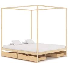 Black full metal canopy bed frame with headboard and footboard. Canopy Bed Frame With 4 Drawers Solid Pine Wood 160x200 Cm