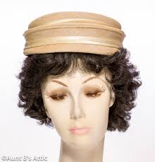 Vintage 50's Ladies Beige Summer Straw Mushroom Style Dress Hat 22