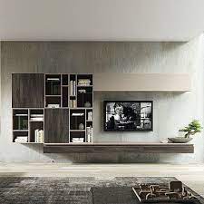 Tv Unit Composition Evoke By Siluetto Features 4 Wall Mounted Units And Bookcase Contemporary Tv Units Tv Media Unit Tv Room Design