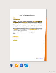 Short Notice Resignation Letter Template - Google Docs, Word, Outlook,  Apple Pages | Template.net