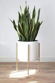 Large Mid Century Modern Planter With Gold Metal Stand 12 Glazed Ceramic Pot Mid Century Modern Planter House Plants Decor Metal Plant Stand