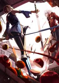 Apple Arc System Works Bare Shoulders Blazblue Calamity Trigger Food Fruit Green Eyes Highres Homura Subaru Kisaragi Jin Noe Anime Anime Images Noel