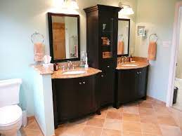 Each has their space, their drawer, and their mirro… Elegant Bow Front Double Vanity With Center Linen Cabinet Traditional Bathroom Philadelphia By Mattioni Inc Houzz