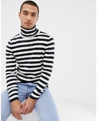 Yellow high neck long sleeve jumpsuit. White And Black Horizontal Striped Turtlenecks For Men Lookastic
