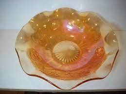 Story behind the glass absentee grape / lotus and grape, fenton: Vintage Marigold Carnival Glass Iris And Herringbone Pattern Bowl Jeanette Glass Embossed Iris Spring Floral Carnival Glass Carnival Glass Vintage Carnival Glassware