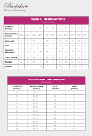 corset size chart burleska the home of fine corsetry