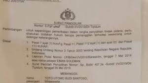Surat pernyataan yang bertanda tangan dibawah ini, kami : Beredar Surat Panggilan Polisi Untuk Direktur Satgas Kubu Prabowo Mata Nurani