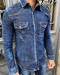 Maybe you would like to learn more about one of these? Chemise En Jean Delave Bleu Fonce Avec Poches Poitrines Fermetures A P