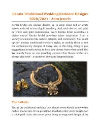 Kerala Traditional Wedding Necklace Designs 2020 2021 Aura Jewels By Aura Jewels Issuu Floral designs in necklaces are the most loved designs and are generally worn with complementing gold bangles and earrings. kerala traditional wedding necklace