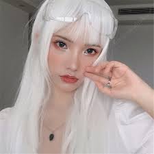 White Long Straight Hair With Bangs, White Straight Wig, Fluffy Hair Wig,  Harajuku Style Wig,daily Wig, Ladies Wig,natural Wig,wig for Women