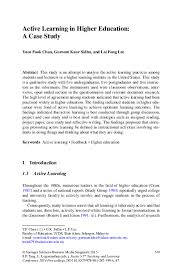 Educational psychology and inclusive education. Pdf Active Learning In Higher Education A Case Study Yuen Fook Chan Gurnam Kaur And Lee Fong Academia Edu