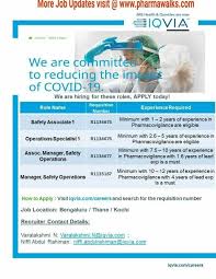 Iqvia Multiple Job Openings For Pharmacovigilance Banglore Thane Kochi Pharma Walks Latest Pharma Jobs And Walk In Interviews Job Opening Job Kochi