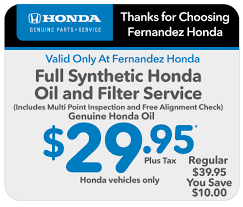 From honda oil change coupons to other auto service coupons, metro honda's rotating selection of honda service coupons helps you keep more money in your wallet. Service Special 1 Fernandez Honda