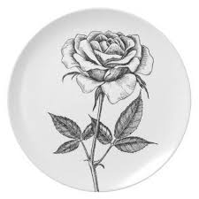 Rose Drawing Dinner Plate Zazzle Com Flower Drawing Flower Art Drawing Rose Drawing