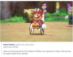 Mario Is Recovering Well From The Attack Of Ridley He S Expected To Make A Full Recovery For Super Smash Bros Ultimate Super Smash Brothers Ultimate Smash Bros Funny Smash Bros
