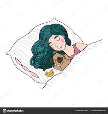 Sleeping Beautiful Young Girl And A Cute Pug. Stock Vector Image By  ©Natasha_Chetkova #189736302