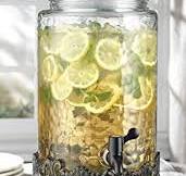 Elegant Home Hammered Glass Ice Cold Beverage Drink Dispenser - 2.7 Gallon,  With Glass Lid and Antique Metal Stand, 100% Leak Proof Spigot- Wide Mouth  ...