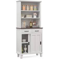 Maybe you would like to learn more about one of these? Mecor Kitchen Pantry Storage Cabinet Free Standing Sideboard Buffet Hutch W Glass Doors 2 Cabinet And Adjustable Shelves White Walmart Com Walmart Com