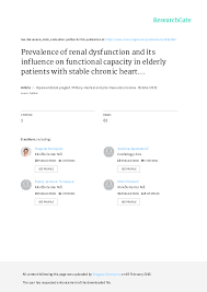 PDF) Prevalence of renal dysfunction and its influence on functional  capacity in elderly patients with stable chronic heart failure | Dragana  Stanojevic - Academia.edu