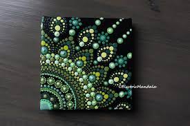 Mini 3 X 3 Inch Dot Mandala On Canvas Green Dotted Mandala Mandala Canvas Dot Mandala Dot Painting