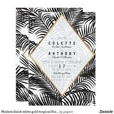 Black And White Invitation Modern Black White Gold Tropical Floral Wedding Invitation Floral Wedding Invitations Wedding Cards White Wedding Invitations