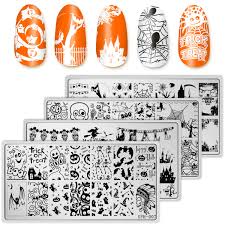 Amazon Com Whaline 4 Pieces Halloween Nail Art Plates Image