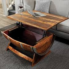 Reclaimed Wine Barrel Coffee Table With Unique Lift Top In 2020 Barrel Coffee Table Wine Barrel Coffee Table Wine Barrel Furniture