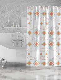 Rustic burnt orange shower curtain. Boho Ikat Pattern Custom Shower Curtain Blue Pink Rust Orange Geometric Fabric Bath Curtain Machine Wash Bathroom Decor Custom Shower Curtains Boho Curtains