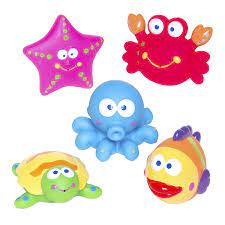 Rinse and dry toys after each bath; Amazon Com Elegant Baby Bath Time Fun Rubber Water Squirtie Toys In Vinyl Giftable Bag Octopus Crab Sea Squirt Toys Bathtub Toys Baby