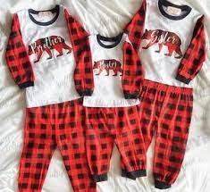 Christmas family matching sleepwear pajamas bear slogan tops and plaids sets. Exclusive Bear Family Pjs Mama Bear Papa Bear Baby Bear Sister Bear Brother Bear Ruffles Bowties Bowtique