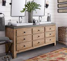 Six faucet holes are drilled into the countertop, making it easy to install faucets of your choice. Mason 72 Double Sink Vanity Pottery Barn