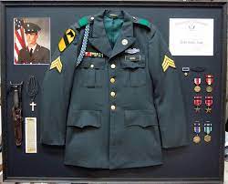 Army Uniform Discharge Photo And Medals Framed By Frameworks Of Utah Military Shadow Box Military Uniform Army Uniform