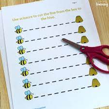 Children can simply snip and cut small pieces to get a better, more solid hold of their scissors. Free Busy Bee Scissor Skills Worksheets