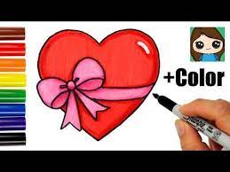 How To Draw Color A Heart With A Bow Ribbon Emoji Step By Step Easy Youtube Valentines Day Drawing Cartoon Drawing For Kids Easy Drawings