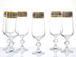 Browse our lead free crystal drinkware and lead crystal drinkware categories and feast your eyes upon gorgeous geometric shapes and contemporary design. Bohemia Crystal Claudia Gold Rim Champagne Flutes Set Of 6 Traditional Wine Glasses By Wineohh Houzz