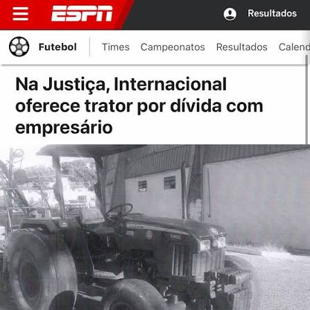 Empres&aacute;rio rejeita trator oferecido pelo Inter como garantia de uma d&iacute;vida que envolveu Z&eacute; Gabriel (hoje no Sport) ainda de 2020. O Colorado n&atilde;o pagou cerca de R$30 mil, e hoje o