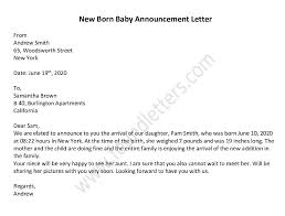 Share your grad's proudest moment with a beautiful card. Sample Letter For New Born Baby Announcement Sample Letters Sample Letters