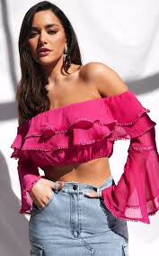 Neon pink ruffle crop top