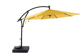 Hampton Bay 11 Ft Offset Solar Patio Umbrella With Base Daffodil Yellow The Home Depot Canada Outdoor Umbrella Offset Umbrella Patio Umbrella