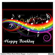 Rainbow White Music Notes Happy Birthday Card Zazzle Com In 2020 Rainbow Music Music Images Music Notes