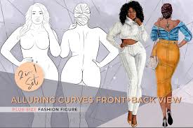 The hands on the waist help for creating emphasize and interest in the sketches. Alluring Curves Printable Front Back View Plus Size Croqui 854465 Illustrations Design Bundles