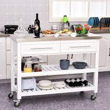 Maybe you would like to learn more about one of these? Homcom Rolling Kitchen Island Cart With Drawers Shelves And Stainless Steel Top White Overstock 29812700