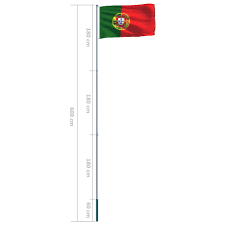 Portugália zászlaját egy függőleges vonal 2:3 arányban egy bal oldali zöld és egy jobb oldali piros részre osztja. Tutivital Portugal Zaszlo Aluminiumruddal 6 M