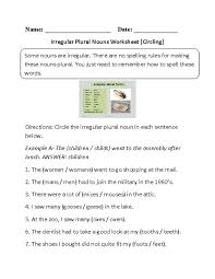 Circling Irregular Plural Nouns Worksheet Irregular Nouns Nouns Worksheet Nouns