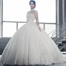 Beautiful White Ball Gown Wedding Dress Lace Sheer Neckline Long Sleeve Tulle Weddi Ball Gown Wedding Dress Wedding Dress Sleeves Wedding Dresses Lace Ballgown